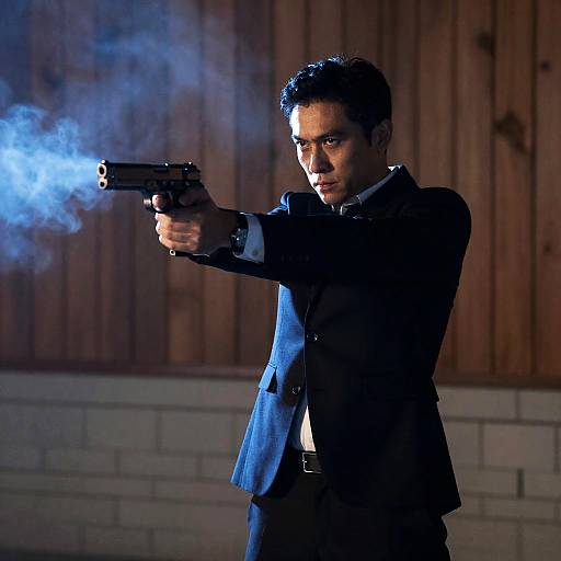 Dramatic Nighttime Duelist in Suit