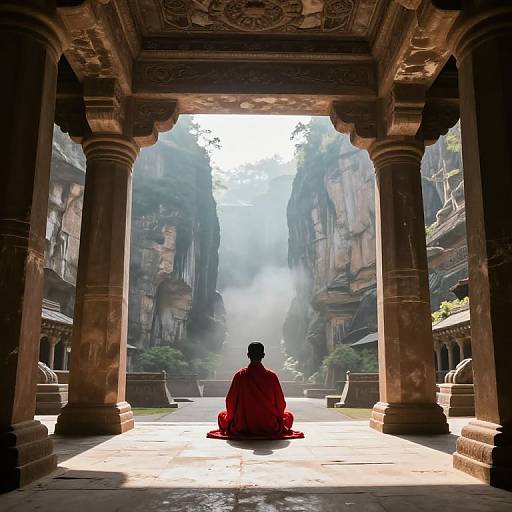 Meditation in Sunlit Ancient Chamber