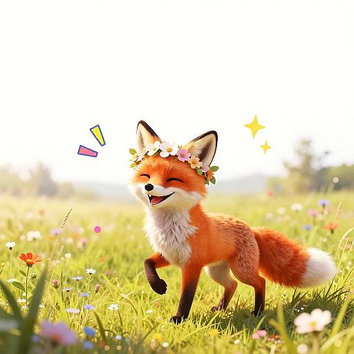 Smiling Fox in Flower Crown