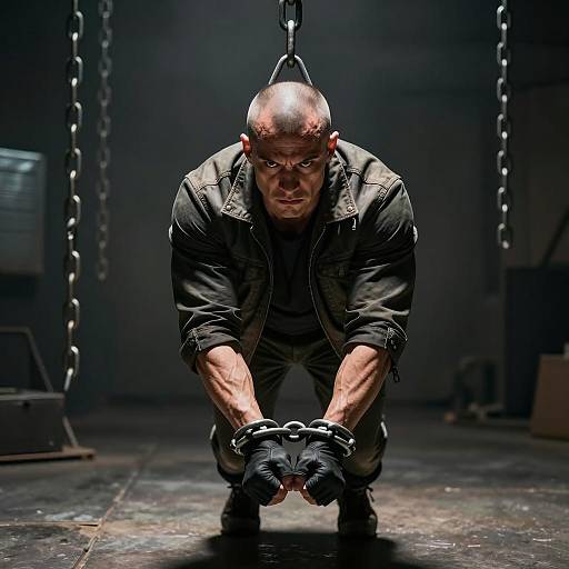 Intense Muscular Man in Chains
