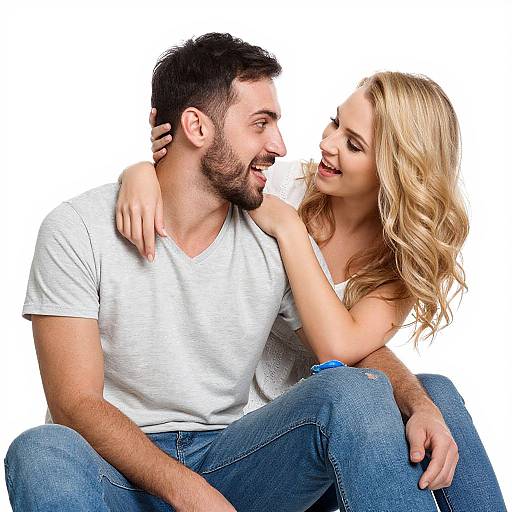 Playful Couple Portrait on White Background
