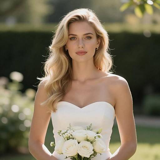 Elegant Blonde Woman in Sunlit Garden