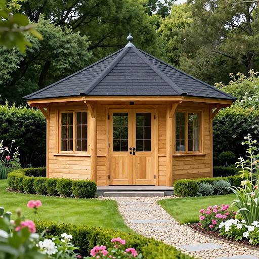 Octagonal Summerhouse in Vibrant Garden