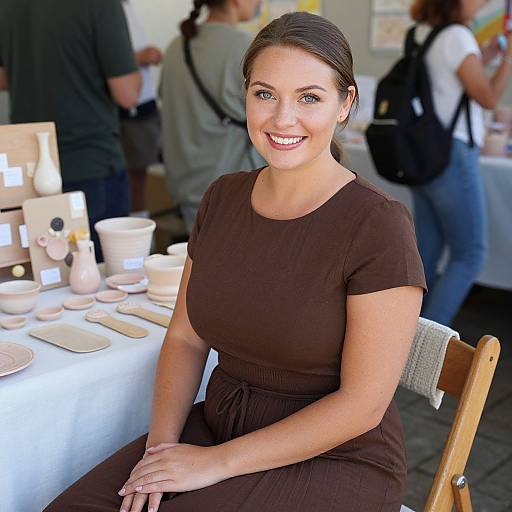 Confident Woman in Classic Brown Dress