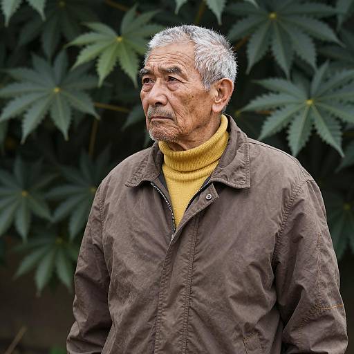 Elderly Man in Brown Jacket Outdoors