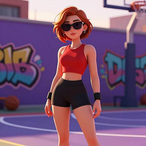 Athletic Woman on Urban Basketball Court