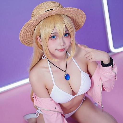 Blonde Cosplay Woman in Neon Light