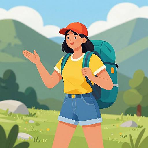 Vibrant Backpacker Woman in Nature