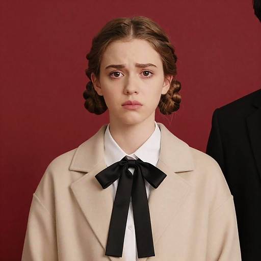 Serious Young Woman Against Red Background