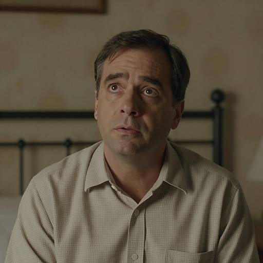 Middle-aged Man Looking Upward with Concern