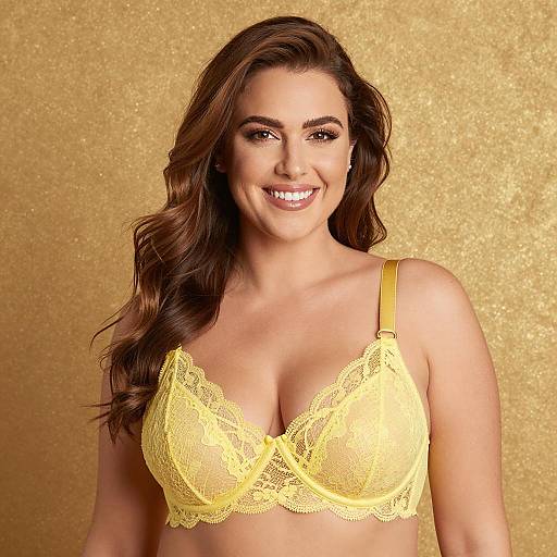 Smiling Woman in Yellow Lace Bra