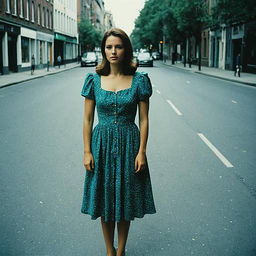 Woman in Blue and Green Dress