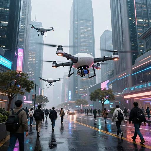 Futuristic AI Cityscape with Drones