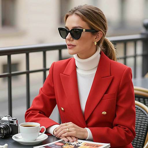 Chic Woman in Outdoor Cafe Setting