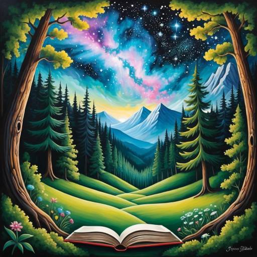 Cosmic Nebulae Over Dreamy Forest Clearing