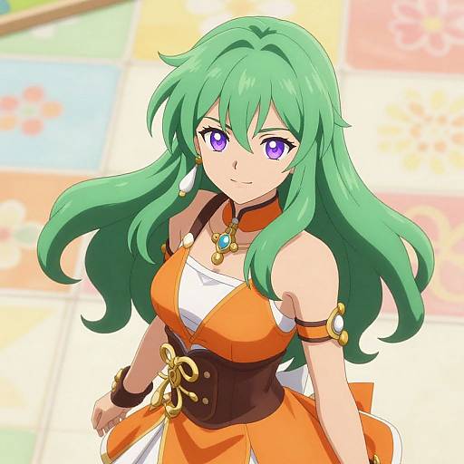 Stylized Anime Woman with Green Hair