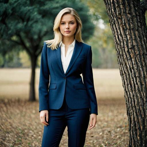 Elegant Blonde in Modern Pant Suit