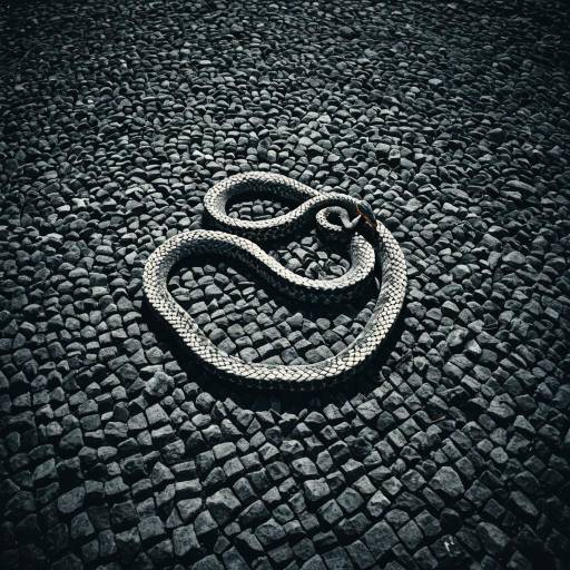 Coiled Snake on Granite Pebble Surface