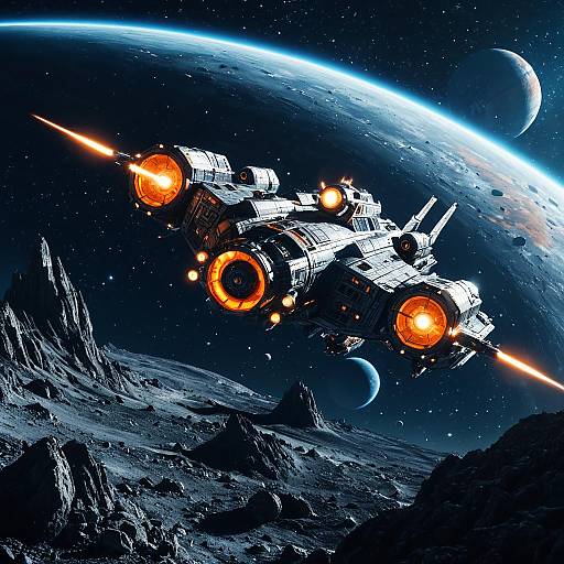 Futuristic Sci-Fi Spaceship Over Rocky Planet