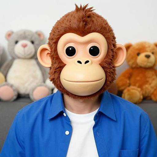 Person Wearing Blue Shirt with Monkey Mask