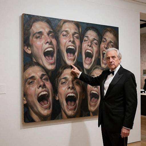 Serious Man in Tuxedo with Artwork