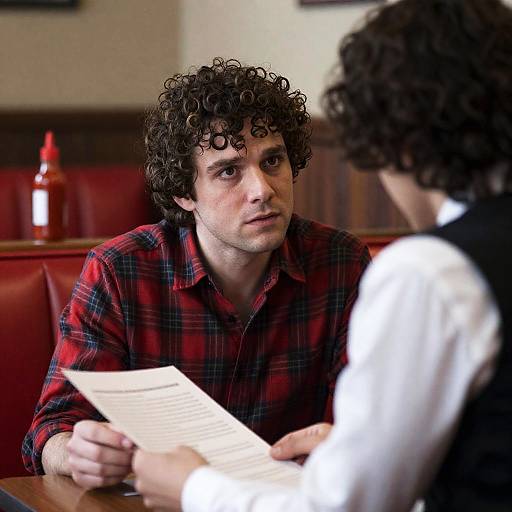 Intense Conversation in a Red Booth