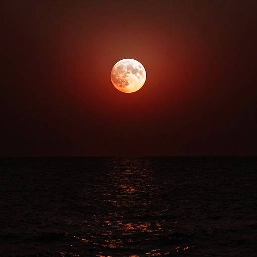Surreal Total Lunar Eclipse Over Ocean