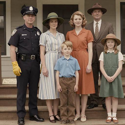 Vintage Family Gathering on Wooden Stairs