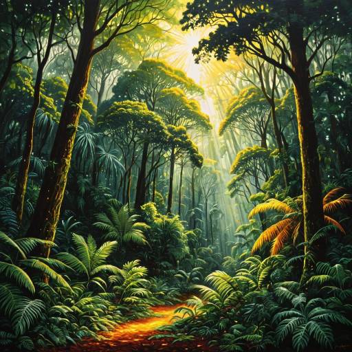 Verdant Rainforest Canopy with Golden Rays