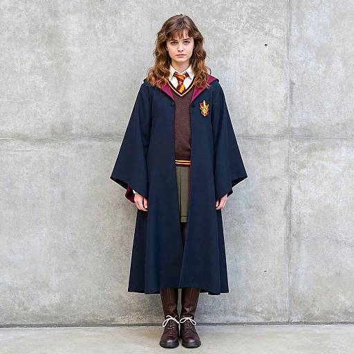 Young Woman in Hogwarts-Inspired Outfit