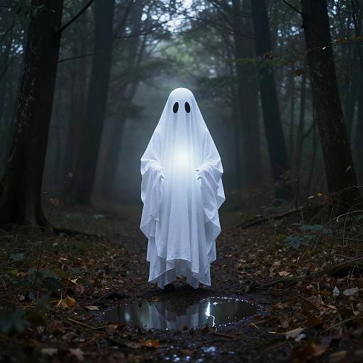 Glowing Ghost in Misty Forest