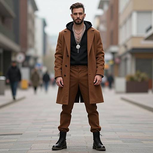 Edgy Male Outfit with Brown Coat