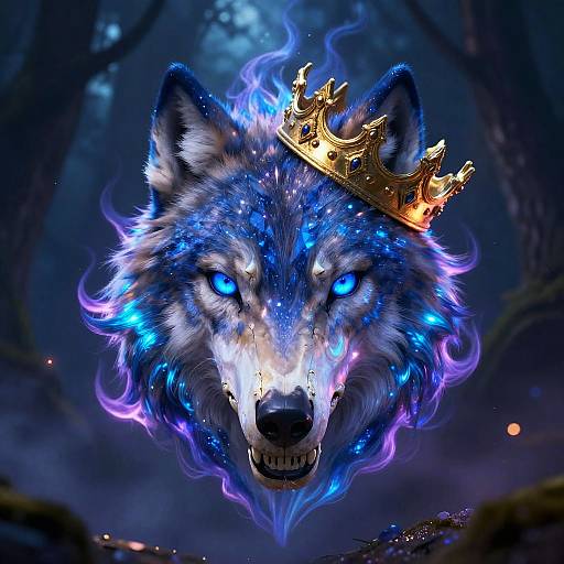 Glowing Sapphire Wolf Skull Art