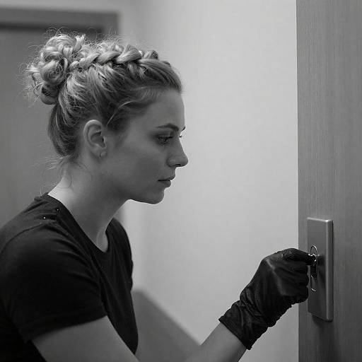 Elegant Woman Inserting Key Focused Shot