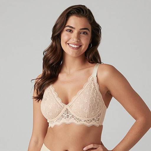 Smiling Woman in Elegant Lace Bra
