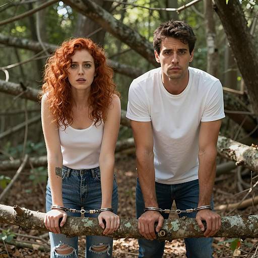 Dramatic Forest Scene with Handcuffed Man