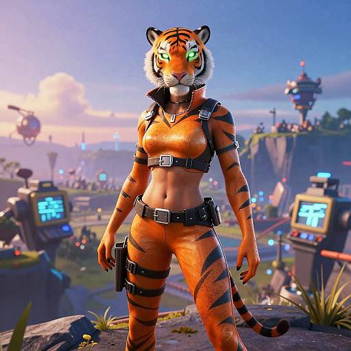 Fortnite Tiger Woman in Battle Scene