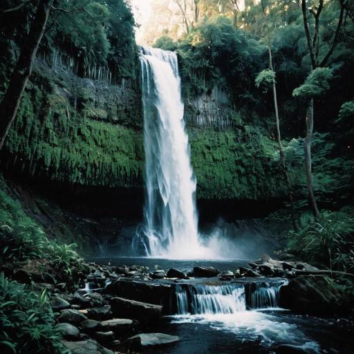 Enchanting Waterfall in Lush Forest Enchanting Waterfall in Lush Forest