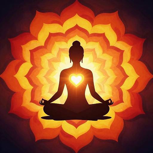 Meditating Silhouette with Radiant Heart Chakra