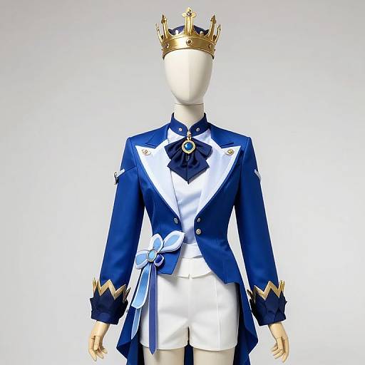 Mannequin in Blue and White Outfit with Crown