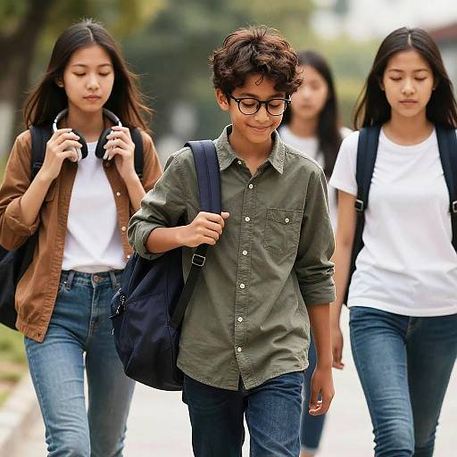 Group of Teen Students Walking Outdoors