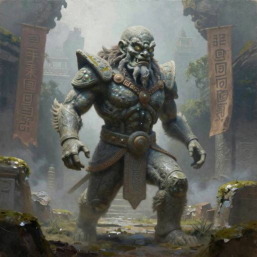 Ancient Stone Golem in Ruined Garden