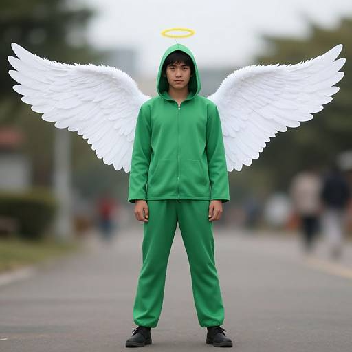 Green Angel Costume with White Wings