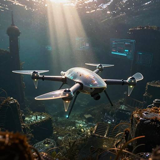 Luminescent Aquatic Drone in Submerged Ruins