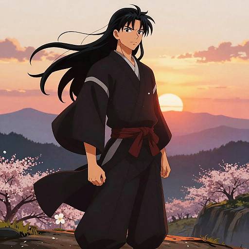 Anime Samurai on Windy Cliffside