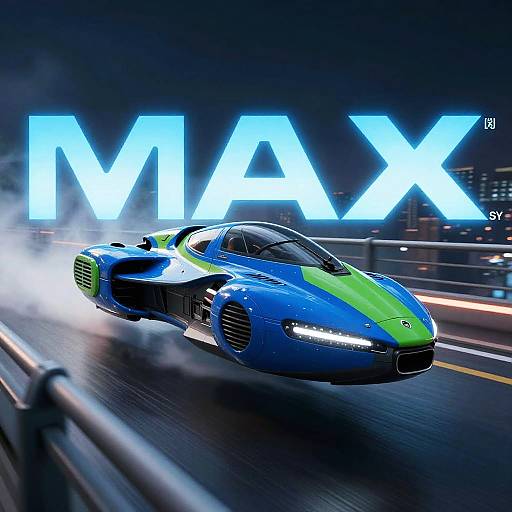 Photograph of a high-speed, blue and green McLaren racing car with 