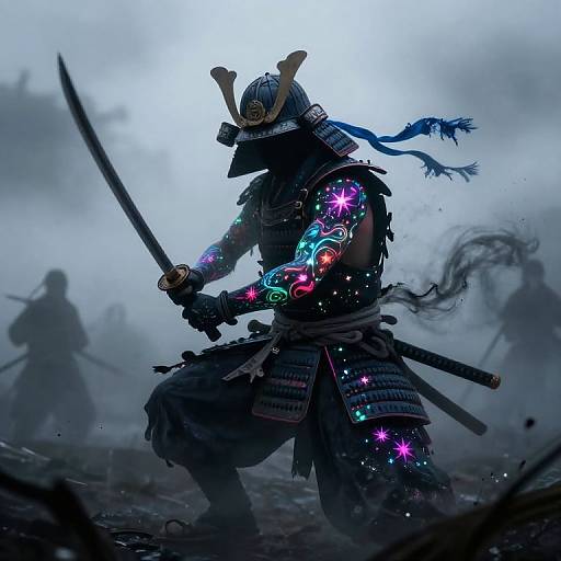 Neon Cosmic Samurai Silhouette