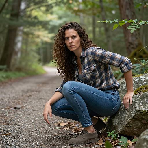 Determined Woman in a Forest Setting