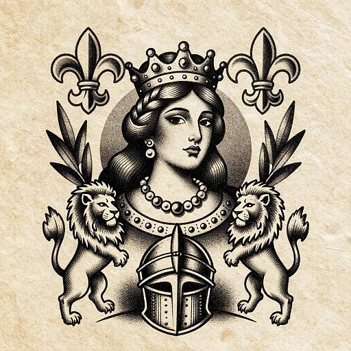 Vintage Regal Queen Tattoo Flash