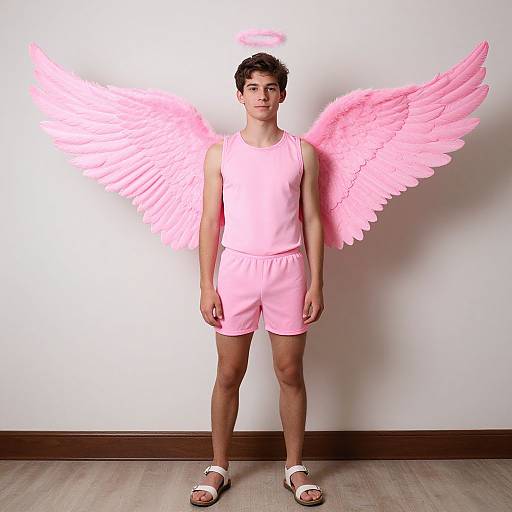 Realistic Male Cupid in Pink Costume
